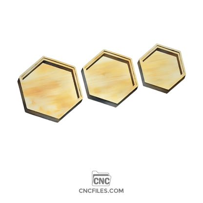 An image of a CNC file showing nesting hexagonal jewellery boxes with an acrylic lid designed for storing and displaying small jewelry items.