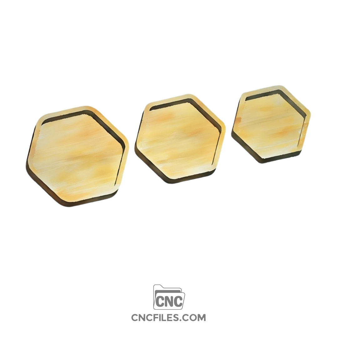 An image of a CNC file showing nesting hexagonal trays designed for organizing, serving, or displaying small items.