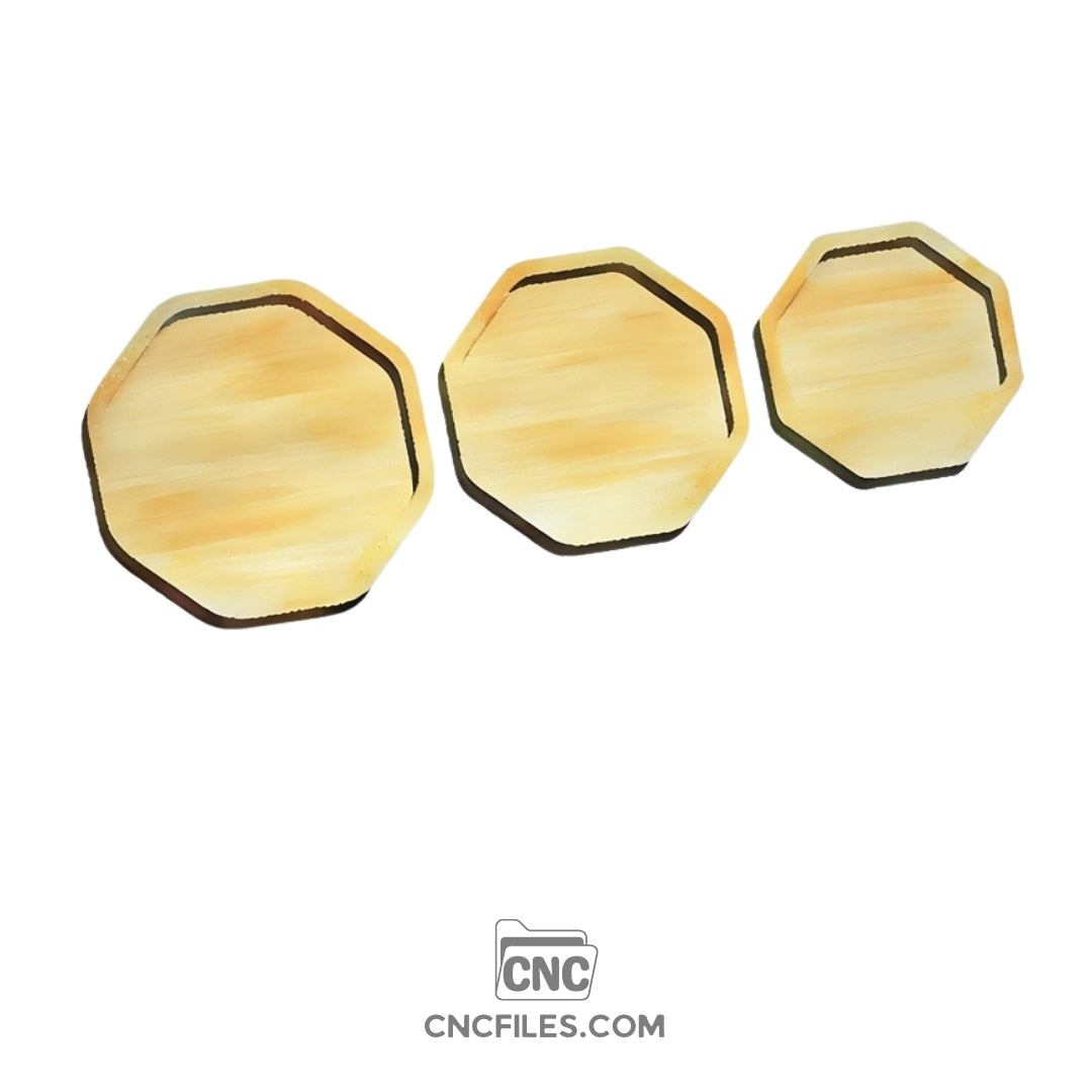 An image of a CNC file showing a set of nesting octagonal trays designed for organizing and displaying small items.