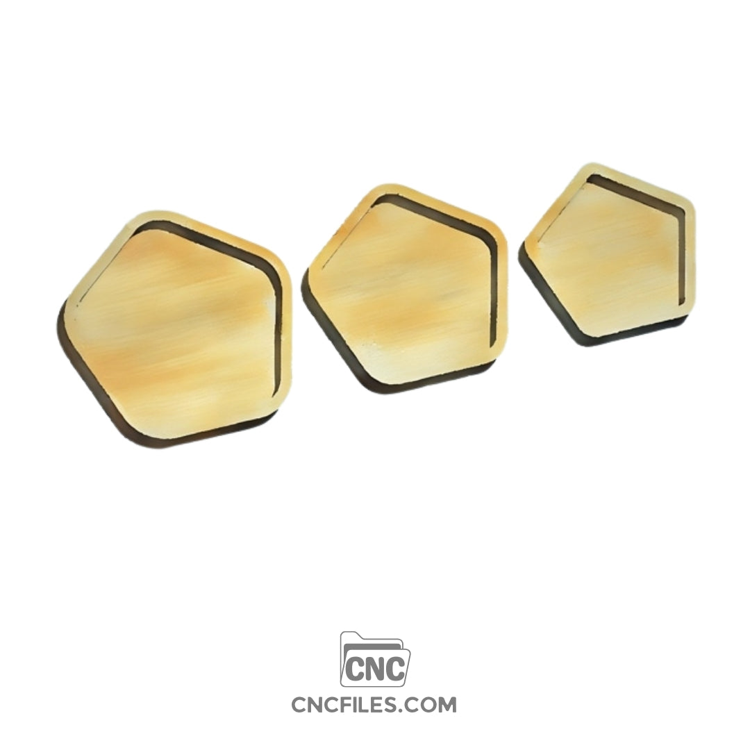 An image of a CNC file showing nesting pentagonal trays designed for organizing and displaying small items in a neat and space-saving way.