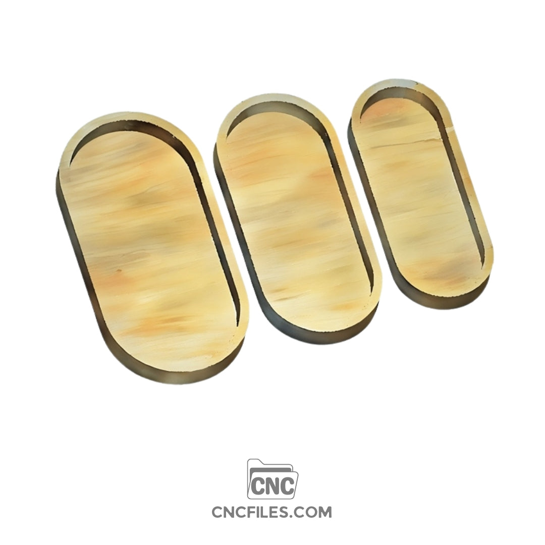 An image of a CNC file showing a set of nesting pill-shaped trays, designed for organizing small items and keeping surfaces tidy.