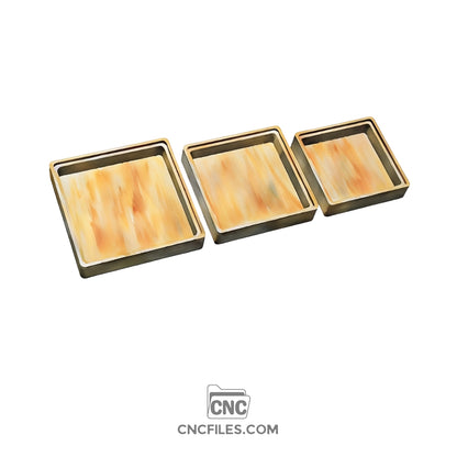 An image of a CNC file showing nesting square jewelry boxes with acrylic lids designed for organizing and displaying small jewelry items.