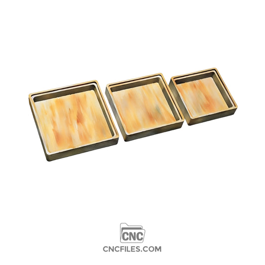 An image of a CNC file showing nesting square jewelry boxes with acrylic lids designed for organizing and displaying small jewelry items.
