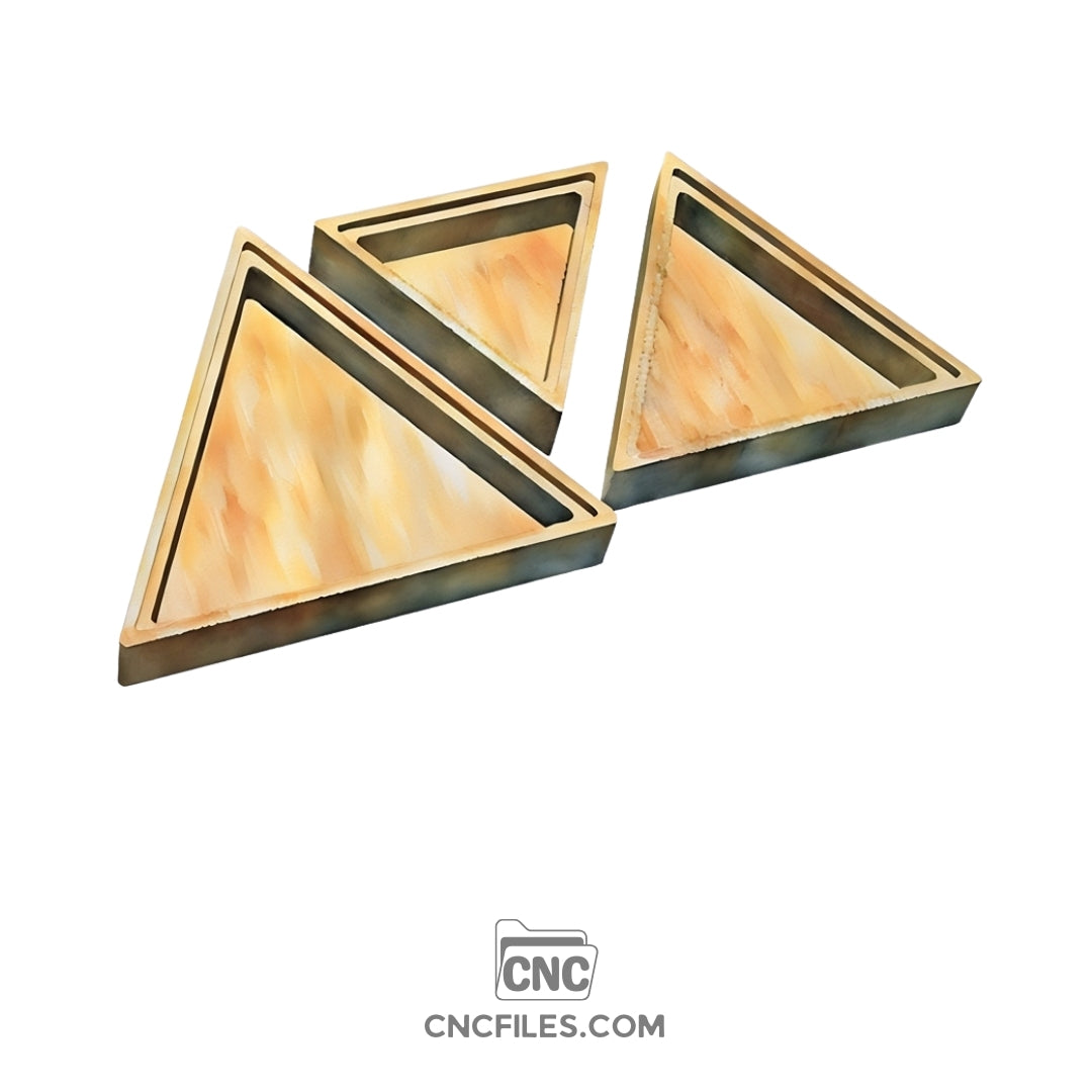 An image of a CNC file showing nesting triangle jewelry boxes with an acrylic lid designed for organizing and displaying small jewelry items.