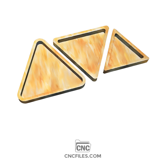An image of a CNC file showing nesting triangle trays designed to stack together for organizing and displaying small items.