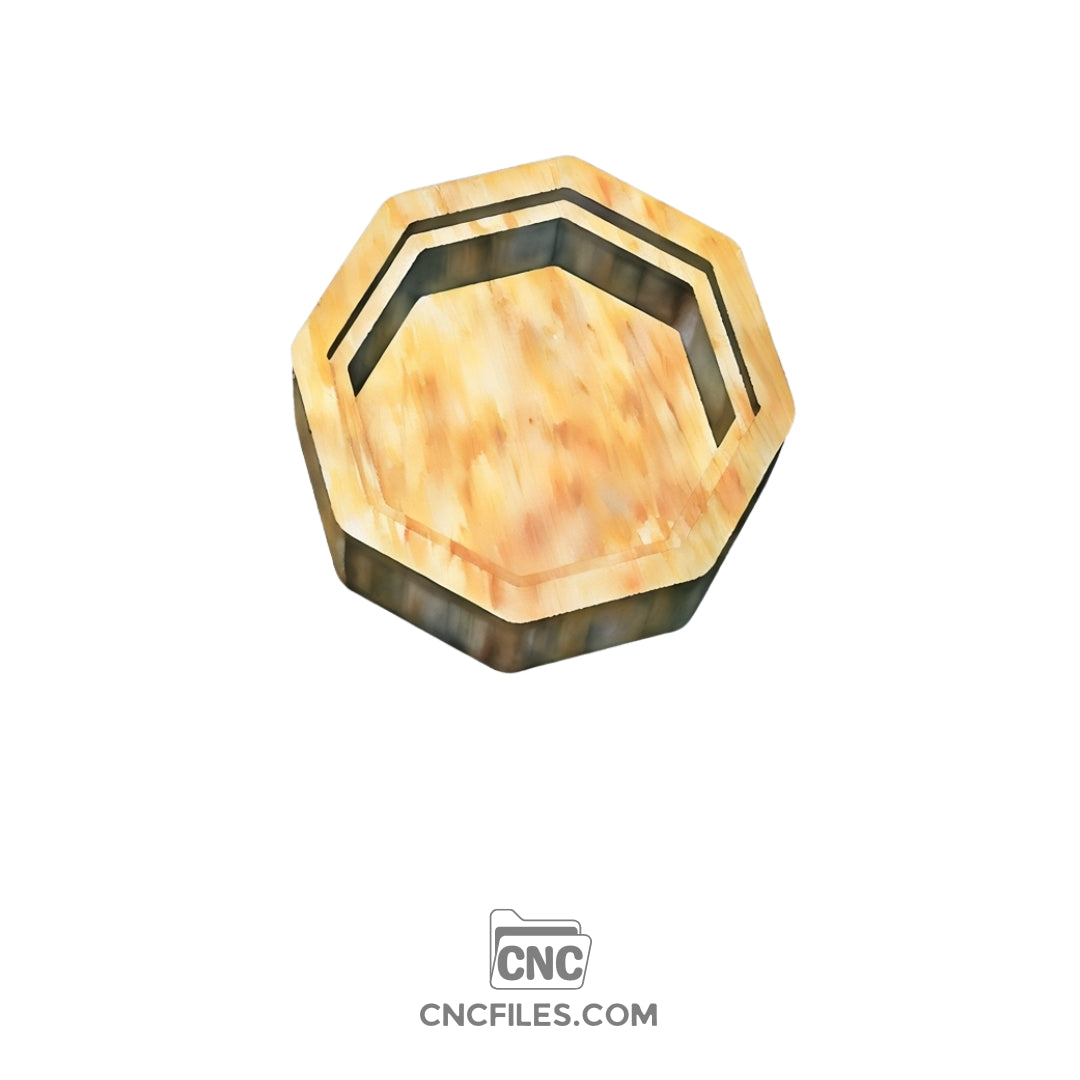 An image of a CNC file showing an octagonal earring box with an acrylic lid designed for storing and displaying small jewelry items.