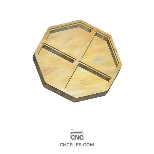 An image of a CNC file showing an octagonal jewellery box design with precise cut lines and slots, made for accurate CNC cutting.