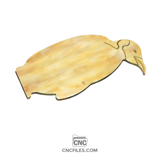 An image of a CNC file showing a penguin-shaped cheese board design, intended for cutting from wood using a CNC machine.
