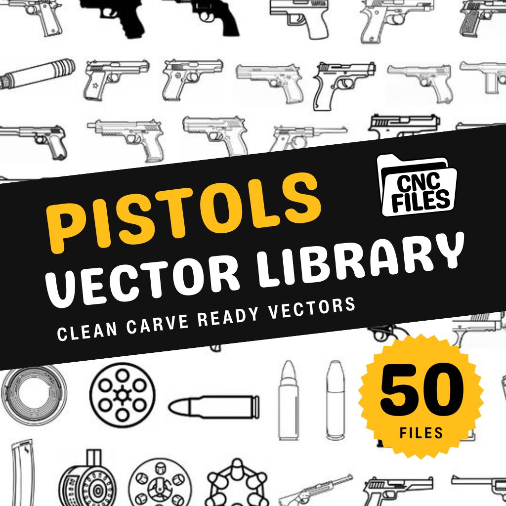 An image of a CNC file showing a detailed pistol design, ready for carving or crafting projects.