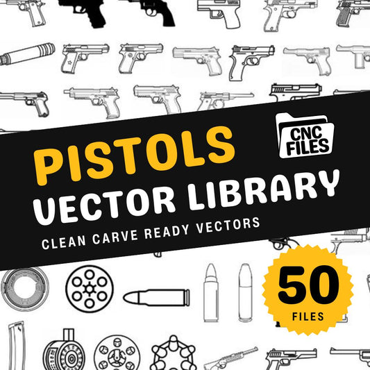An image of a CNC file showing a detailed pistol design, ready for carving or crafting projects.