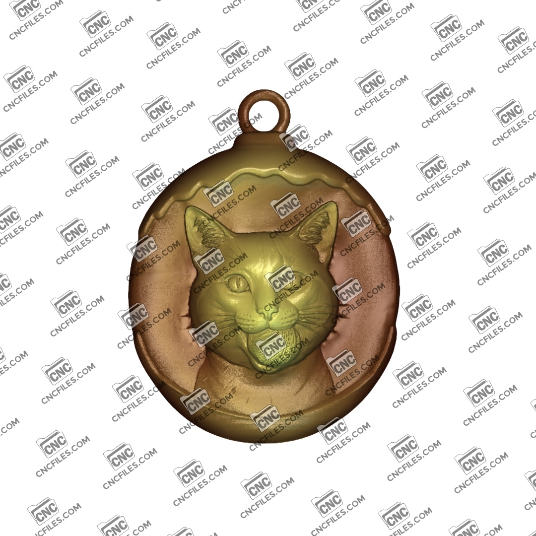 An image of a 3D render of CNC file showing the finished playful cat ornament with a clean, decorative look perfect for gifts or home décor.