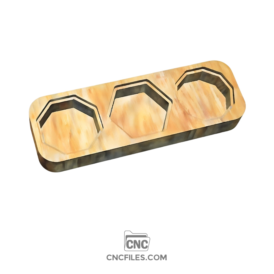 An image of a CNC file showing a polygons themed shape earring box with an acrylic lid designed for storing and displaying small jewelry items.