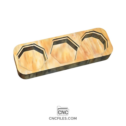 An image of a CNC file showing a polygons themed shape earring box with an acrylic lid designed for storing and displaying small jewelry items.