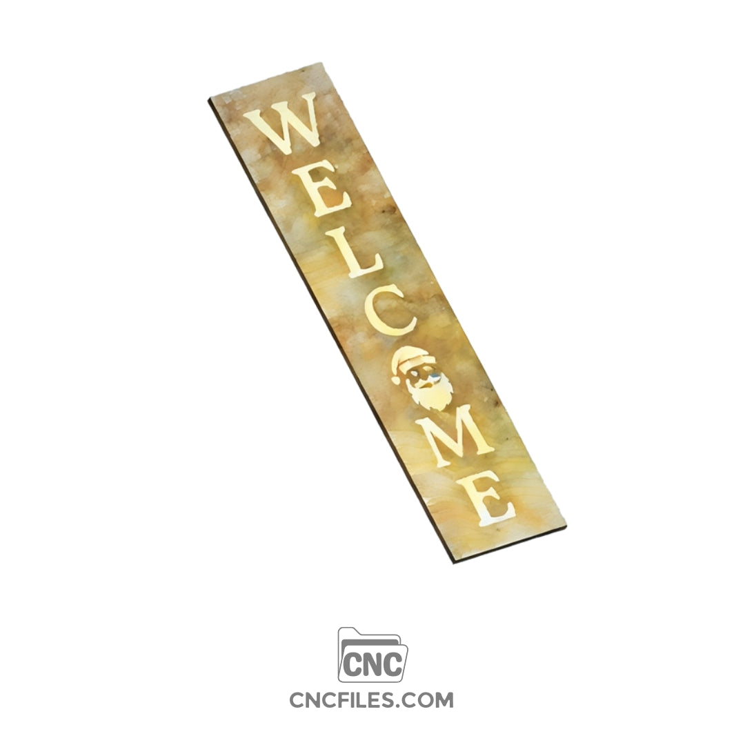 An image of a CNC file showing a Santa 1 Welcome Porch Board design with festive details for porch decoration.