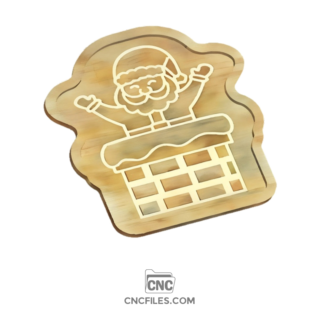 An image of a CNC file showing a Santa in a chimney engraved on the bottom of a tray. 