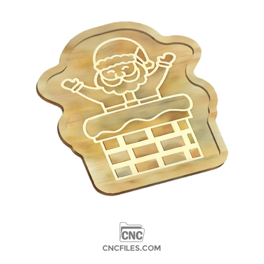 An image of a CNC file showing a Santa in a chimney engraved on the bottom of a tray. 
