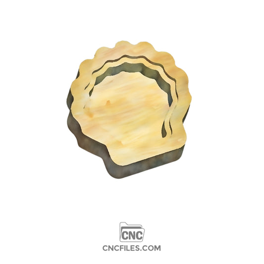 An image of a CNC file showing a sea shell shaped earring box with an acrylic lid designed for storing and displaying small jewelry items.