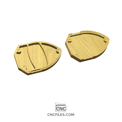 An image of a CNC file showing a Shield Dice Tray with detailed edges and compartments for storing dice.
