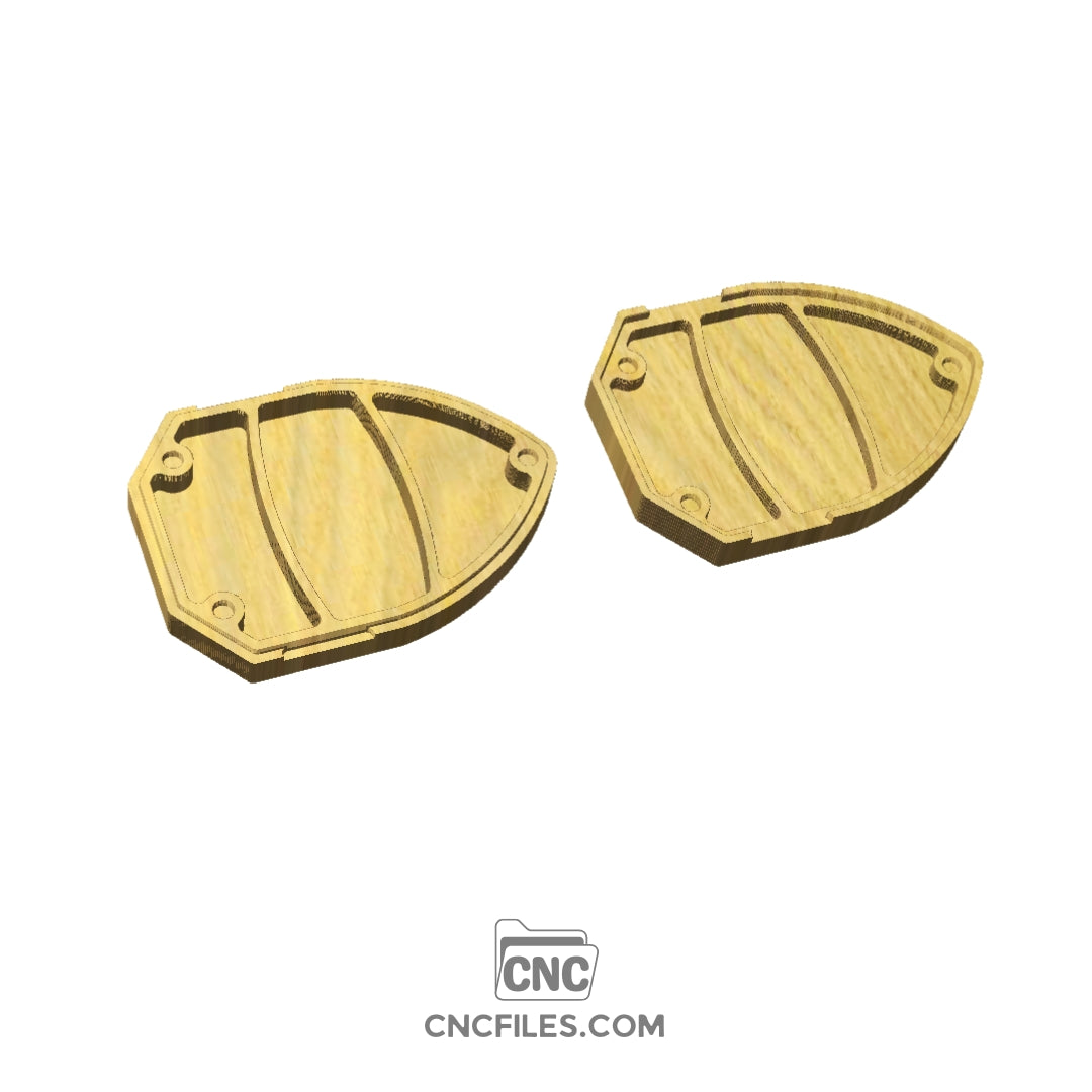 An image of a CNC file showing a Shield Dice Tray Box with a sturdy, shield-shaped design and neatly carved compartments for dice.