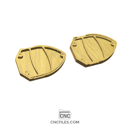 An image of a CNC file showing a Shield Dice Tray Box with a sturdy, shield-shaped design and neatly carved compartments for dice.