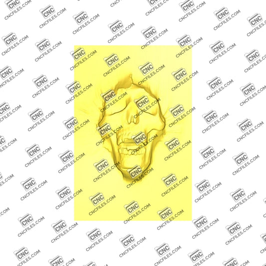 An image of 3D CNC file showing a detailed Silk Skull. 3D render of CNC file for carving, decoration, or artistic projects