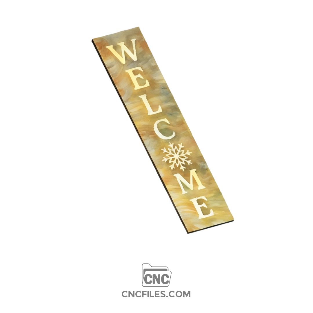 An image of a CNC file showing a Snowman Welcome Porch Board design with a cheerful snowman figure.