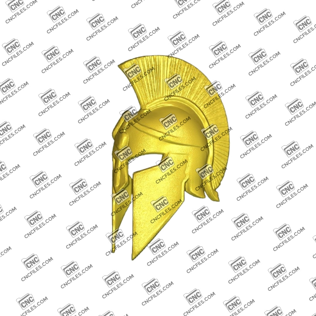 An image of 3D CNC file showing Spartan Helmet 2. A detailed and ready-to-carve design perfect for woodworking or decorative projects.