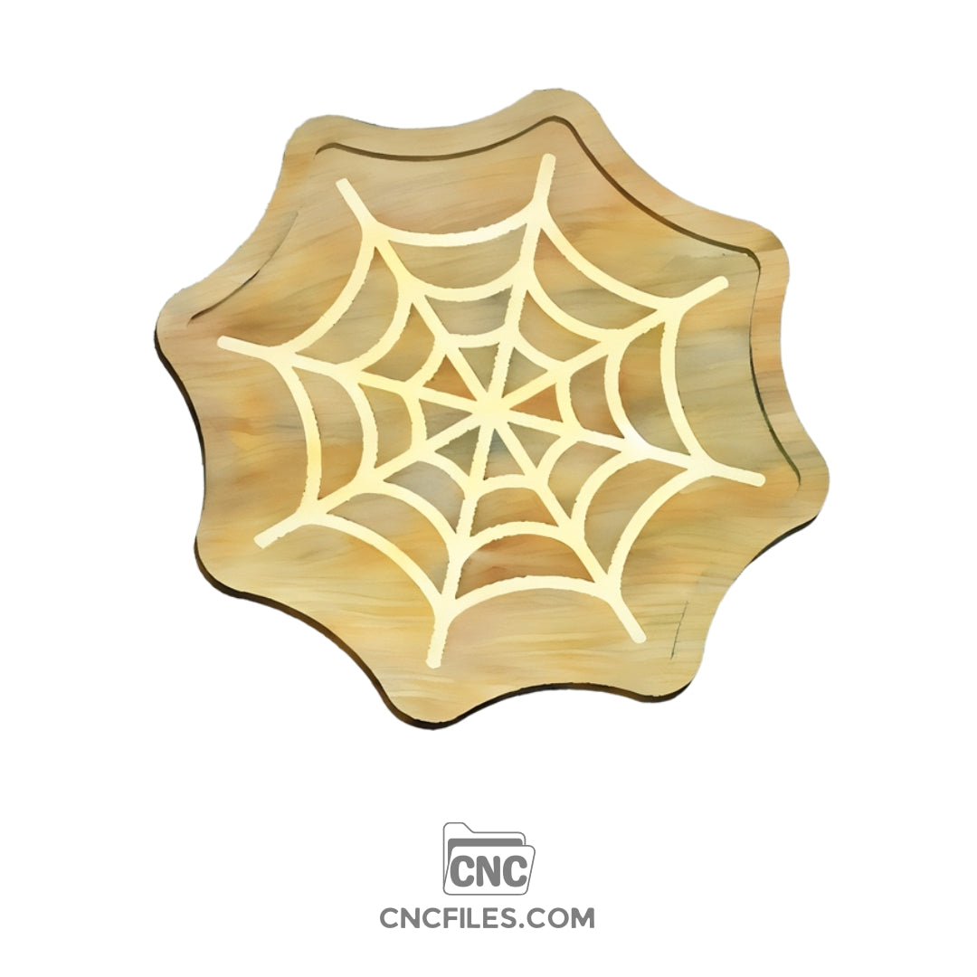 An image of a CNC file showing a Spider Web Halloween Tray with a detailed web design, perfect for seasonal decorations.