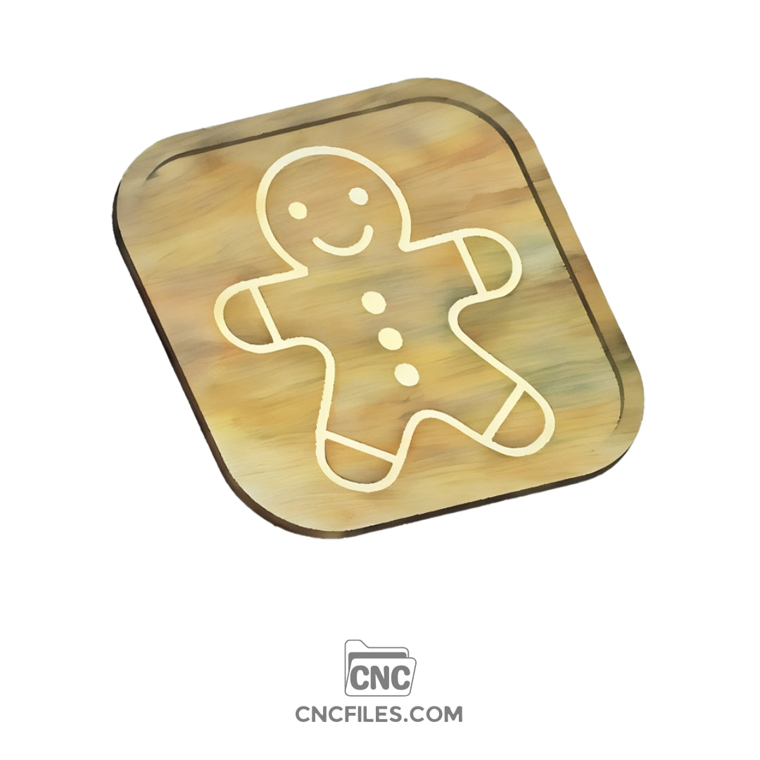 An image of a CNC file showing a square gingerbread man Christmas tray with festive details.