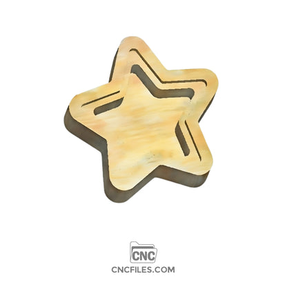 An image of a CNC file showing a star shape earring box with an acrylic lid, designed for storing and displaying small jewelry items.