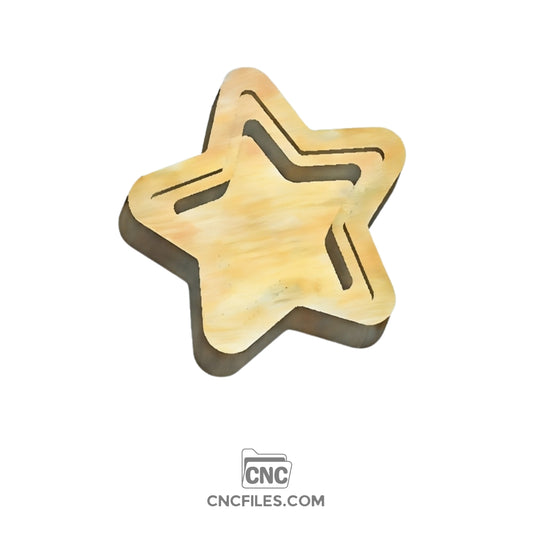 An image of a CNC file showing a star shape earring box with an acrylic lid, designed for storing and displaying small jewelry items.