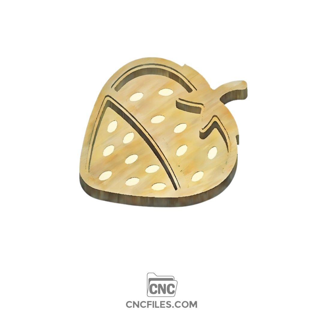 An image of a CNC file showing a strawberry-shaped jewellery box with a clear acrylic lid used to store small accessories.