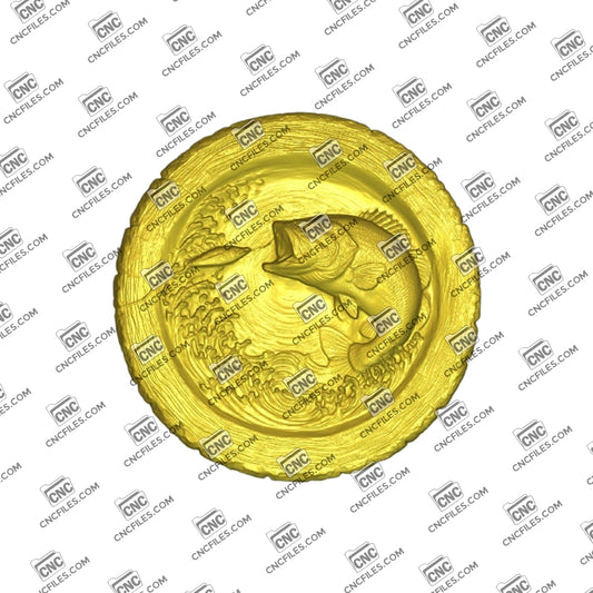 An image of 3D CNC file showing Stump Bass 11, 3D render of CNC file showing a detailed bass fish design, perfect for woodworking or custom decor projects.