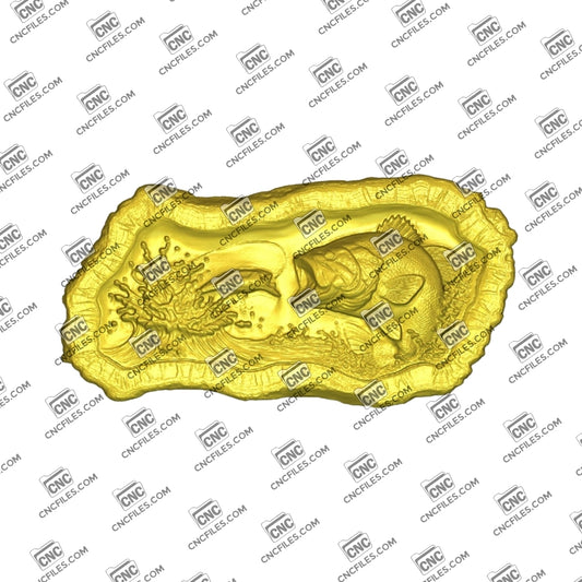 An image of 3D CNC file showing Stump Bass 12, 3D render of CNC file showing a detailed bass fish design, perfect for woodworking or custom decor projects.