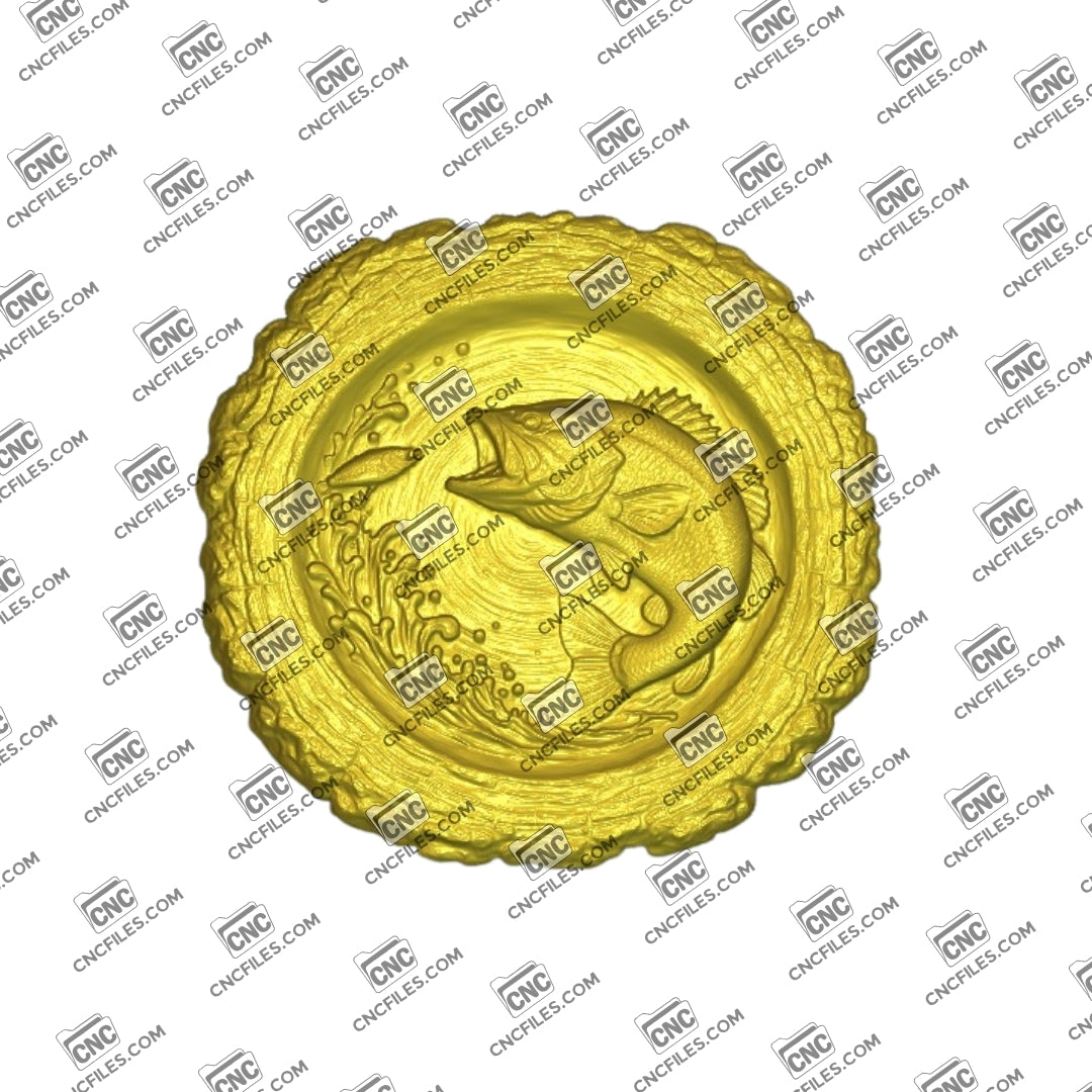 An image of 3D CNC file showing Stump Bass 2, 3D render of CNC file showing a detailed bass fish design, perfect for woodworking or custom decor projects.