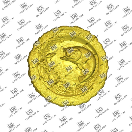 An image of 3D CNC file showing Stump Bass 5, 3D render of CNC file showing a detailed bass fish design, perfect for woodworking or custom decor projects.