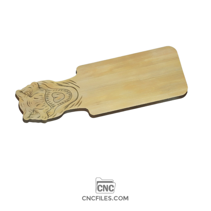 An image of a CNC file showing a T-Rex–shaped cheese board design, cleanly cut and ready for woodworking or CNC carving projects.