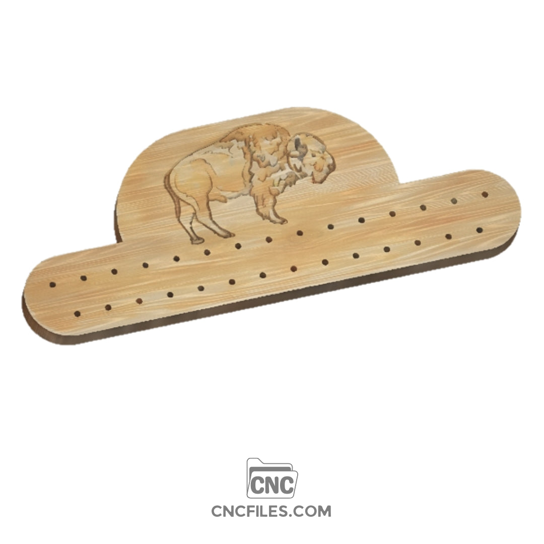 An image of a CNC file showing a Tie Rack with a Bison design, created for woodworking or laser cutting projects.