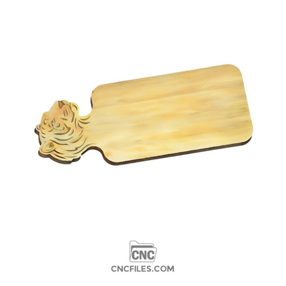 An image of a CNC file showing a tiger head–shaped cheese board design, made for precise cutting and easy woodworking use.