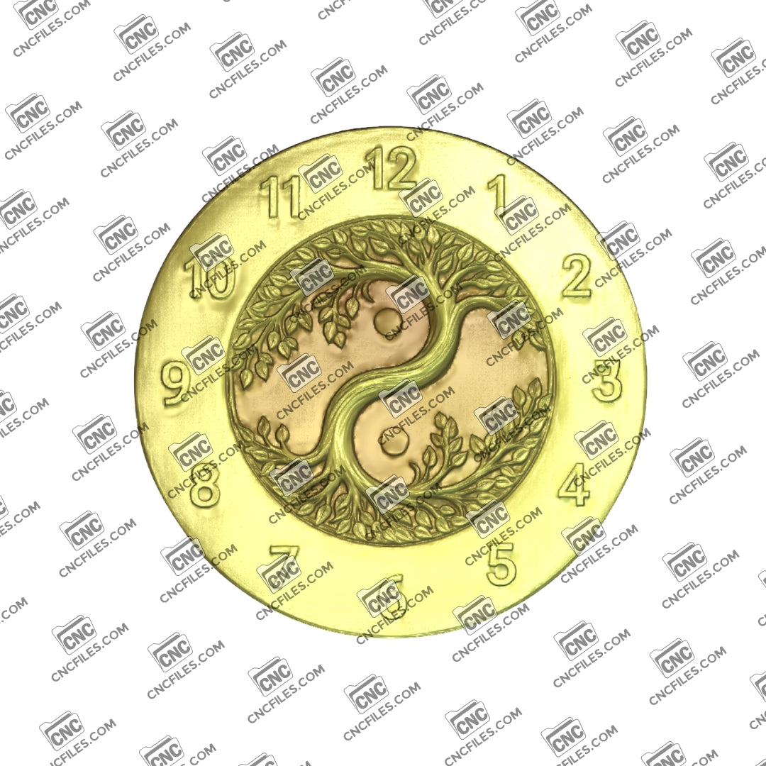 An image of a CNC file showing a Tree of Life wall clock design with Arabic number style, created for decorative home or office use.