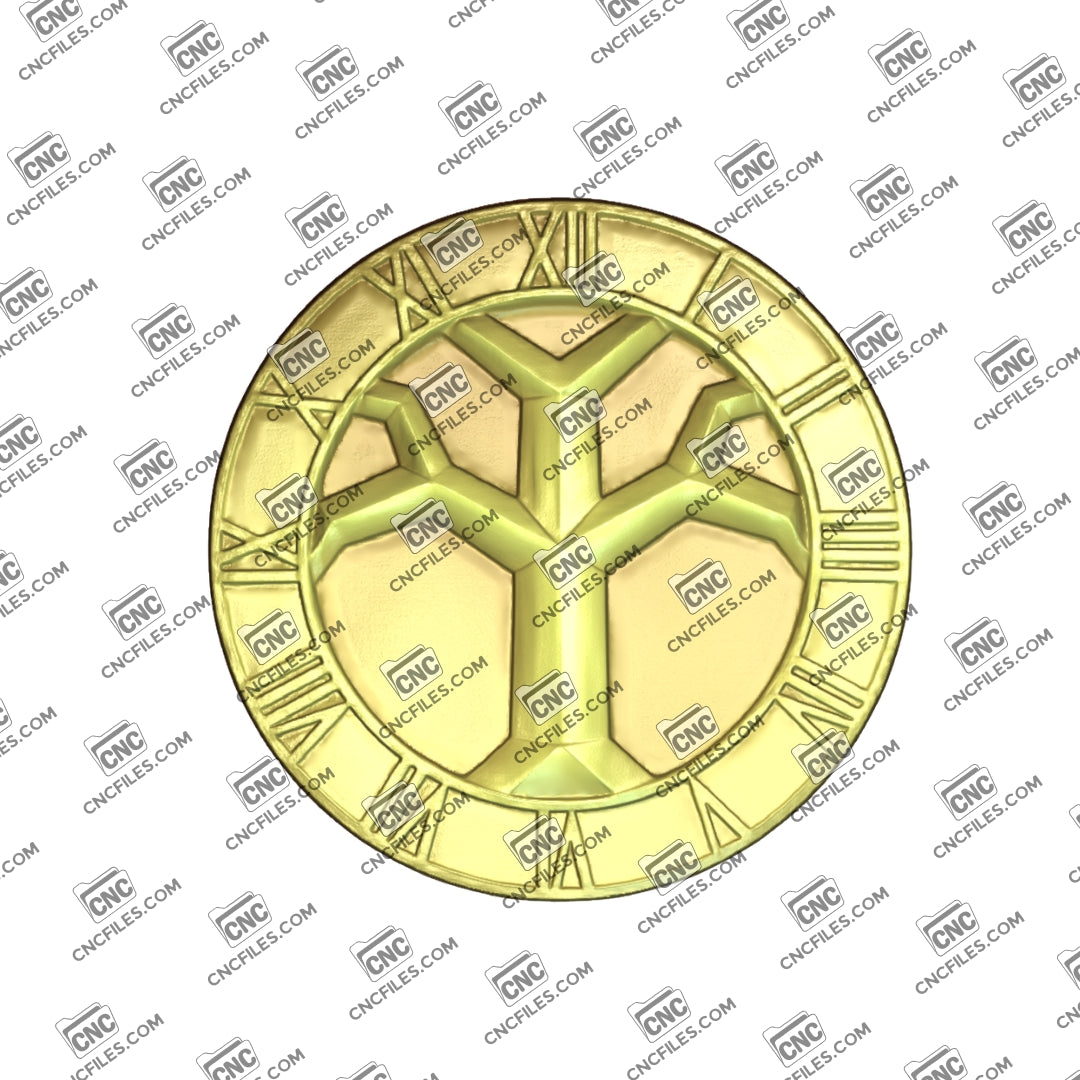 An image of a CNC file showing a Tree of Life clock with Roman numeral style design created for cutting and assembling a decorative wall clock.
