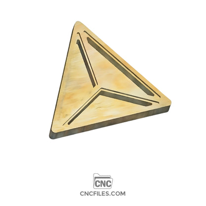 An image of 3d CNC file showing a triangular V1 jewellery box with a clear acrylic lid, designed for precise CNC cutting and assembly.