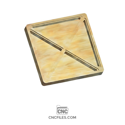 An image of a CNC file showing a triangular V2 jewellery box design with clean edges and precise cut lines, made to fit an acrylic lid.