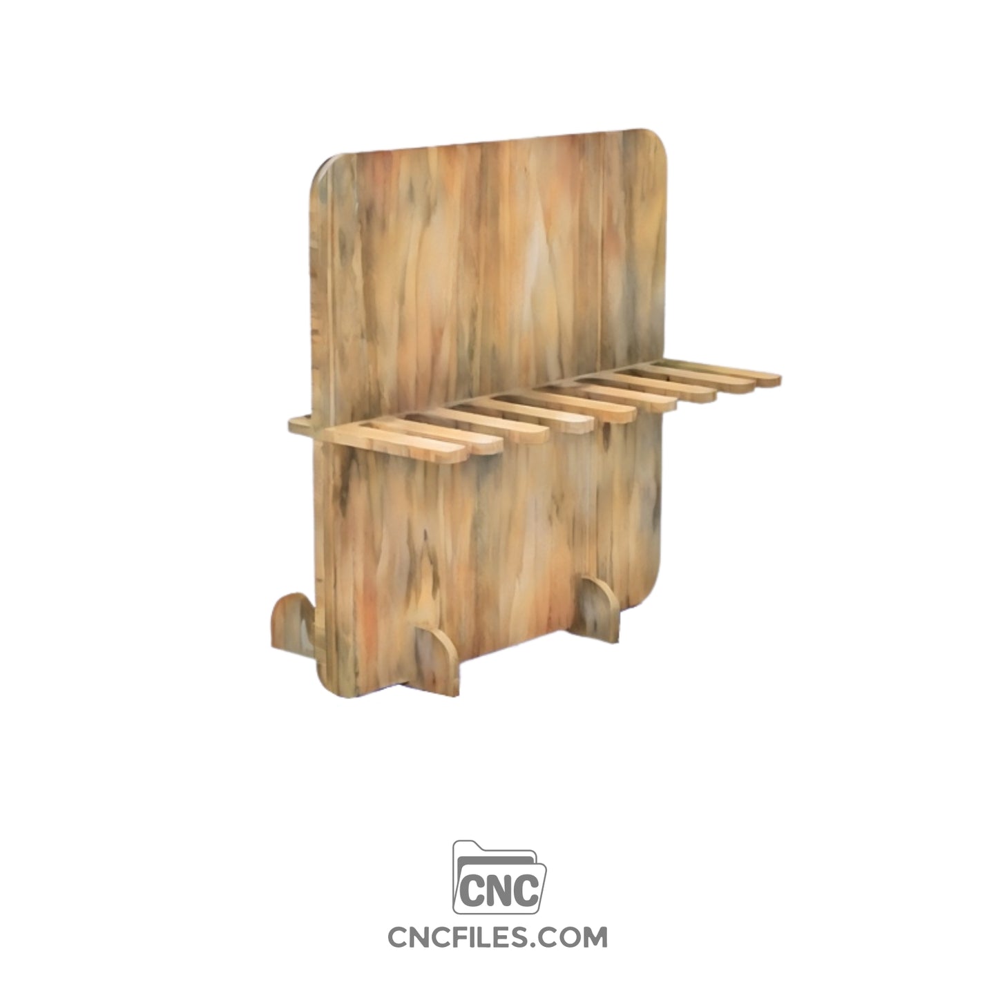 An image of a CNC file showing a vertical hanging display shelf designed for organizing and presenting products in a market or retail setting.