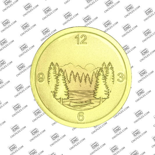 An image of a CNC file showing a Wilderness Pine Forest Arabic Clock 3, designed for creating a decorative wooden wall clock with nature-inspired details.