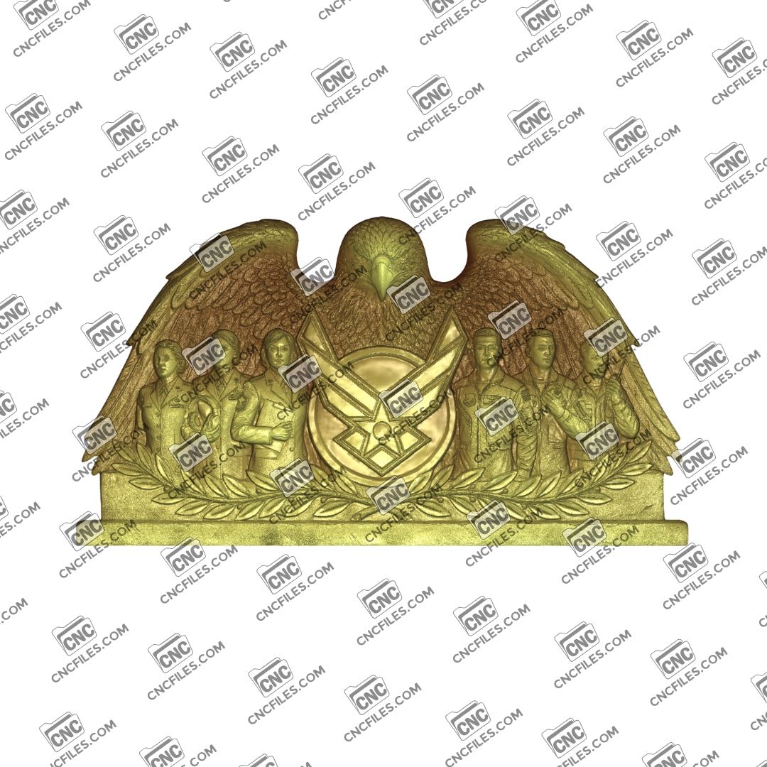 An image of a CNC file showing the Wings of Service Air Force design intended for decorative signs, plaques, or military-themed projects.