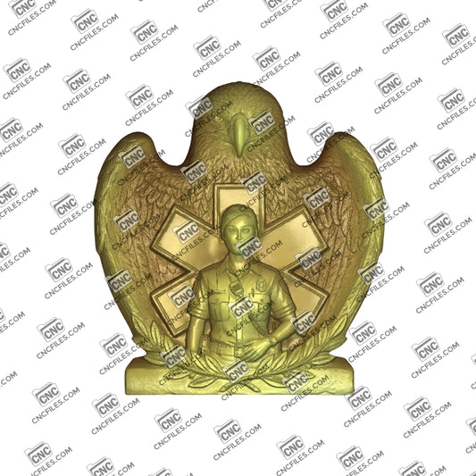 An image of a CNC file showing a “Wings of Service: Female Paramedic” design, perfect for creating decorative or commemorative pieces honoring paramedics.