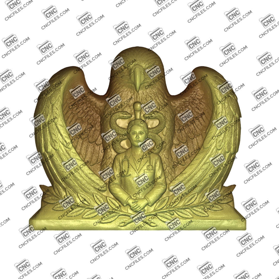 An image of a CNC file showing a “Wings of Service” female physician design, perfect for creating a meaningful tribute or keepsake for healthcare professionals.