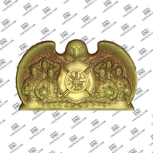 An image of a CNC file showing a Wings of Service Firefighters design intended for creating a themed decorative or tribute piece.