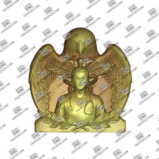 An image of a CNC file showing a “Wings of Service: Male Nurse” design, ideal for creating a decorative or commemorative piece.